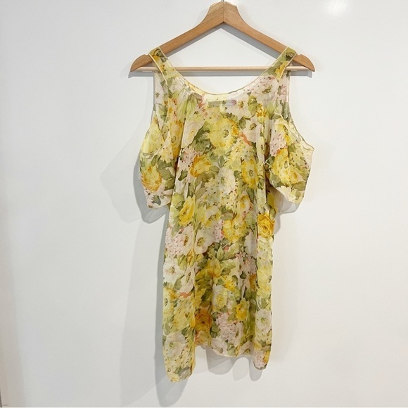 Lovers + Friends Yellow Floral Cold Shoulder Tunic Mini Dress - Picture 4 of 9